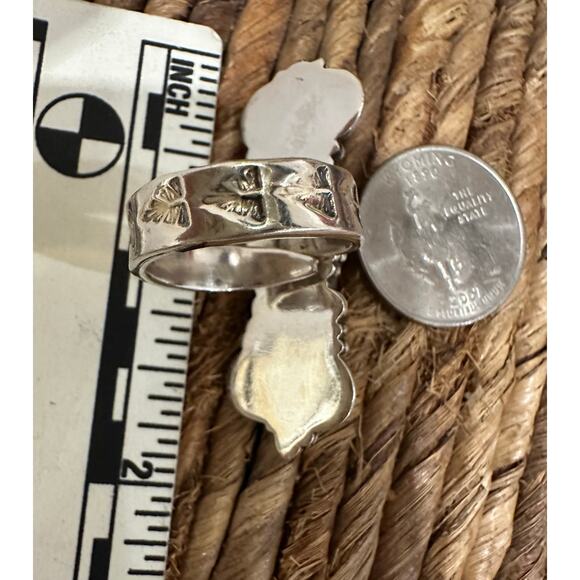 White Buffalo Three Stone Sterling Silver Ring Adjustable Size 5-10 - Picture 6 of 6